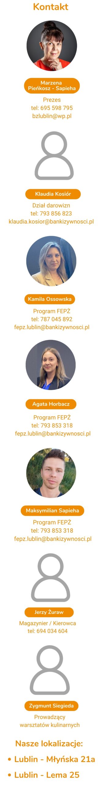 Mobilna sekcja kontakt